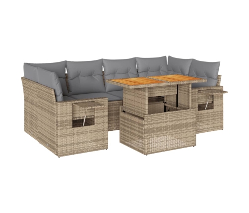 Set sofás de jardín 7 piezas y cojines ratán sintético beige