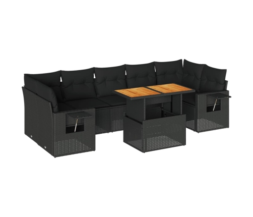 Set de sofás de jardín y cojines 8 piezas ratán sintético negro