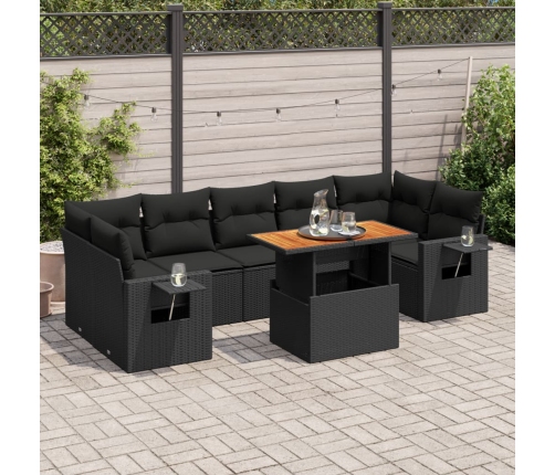 Set de sofás de jardín y cojines 8 piezas ratán sintético negro