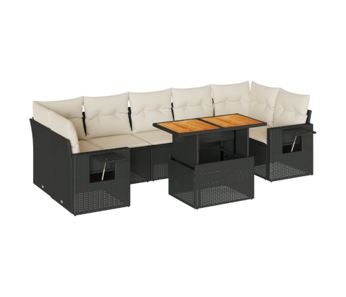 Set de sofás de jardín y cojines 8 piezas ratán sintético negro