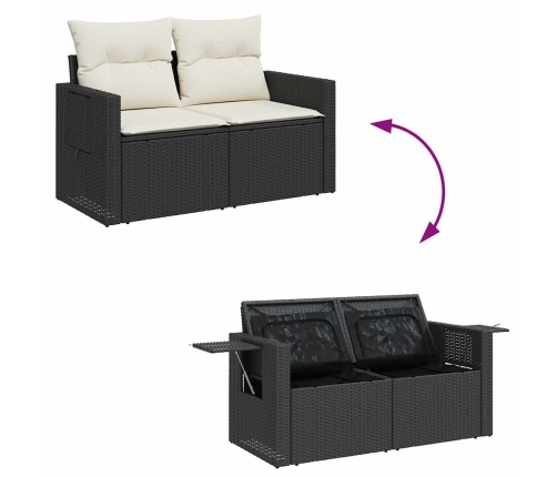 Set de sofás de jardín y cojines 8 piezas ratán sintético negro