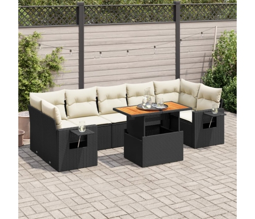 Set de sofás de jardín y cojines 8 piezas ratán sintético negro
