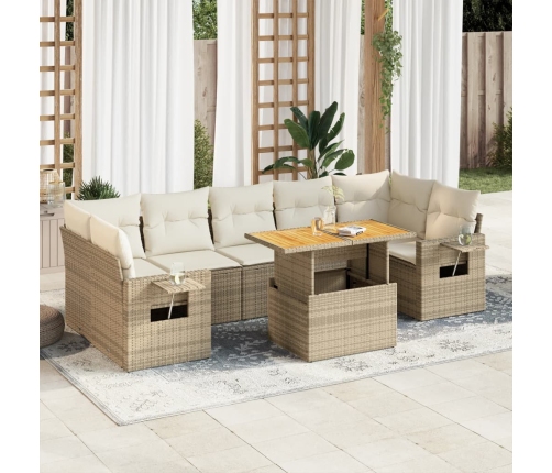 Set de sofás de jardín y cojines 8 piezas ratán sintético beige