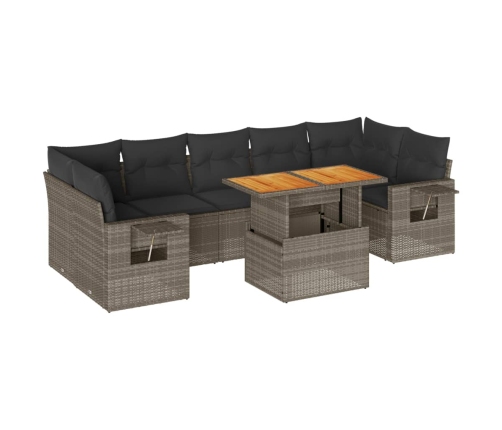 Set de sofás de jardín y cojines 8 piezas ratán sintético gris
