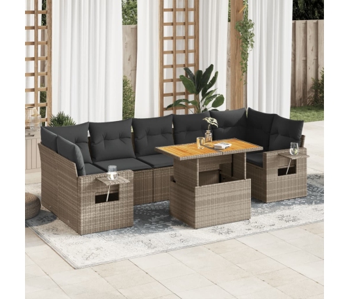 Set de sofás de jardín y cojines 8 piezas ratán sintético gris