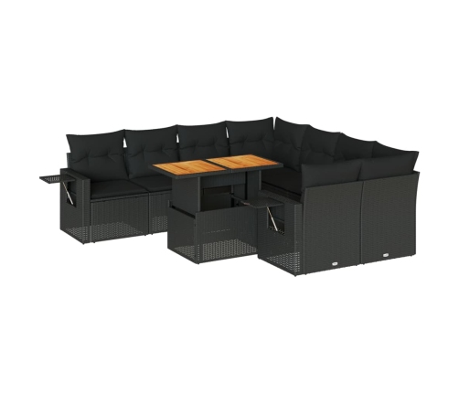 Set de sofás de jardín con cojines 9 pzas ratán sintético negro