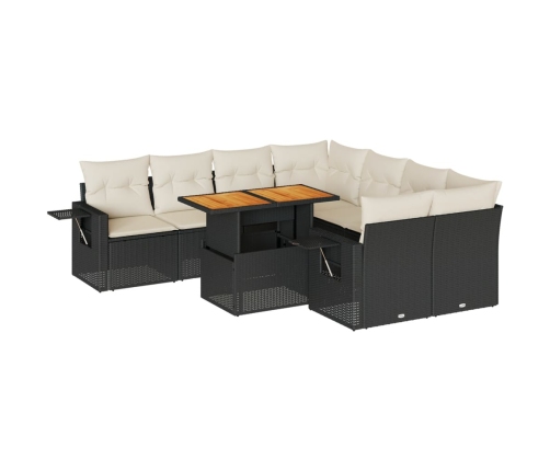 Set de sofás de jardín con cojines 9 pzas ratán sintético negro