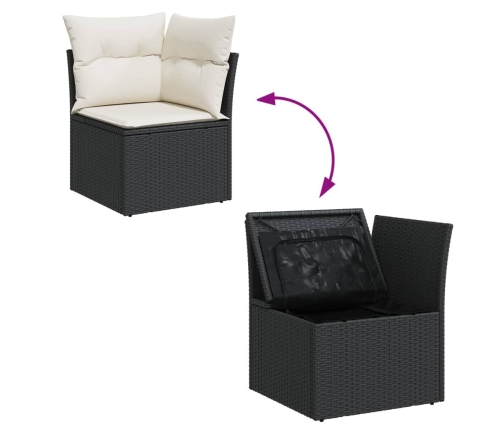Set de sofás de jardín con cojines 9 pzas ratán sintético negro