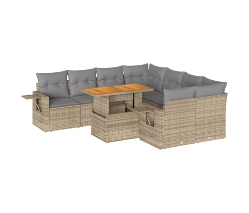 Set de sofás de jardín con cojines 9 pzas ratán sintético beige