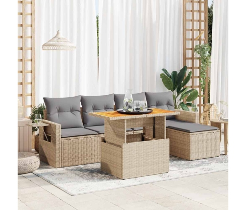 Juego de sofás jardín con cojines 6 pzas ratán sintético beige