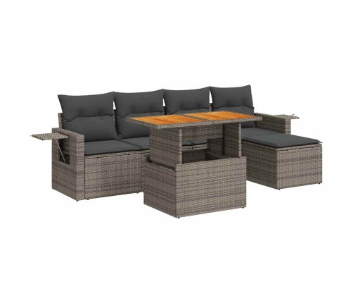 Set de muebles de jardín 6 pzas y cojines ratán sintético gris