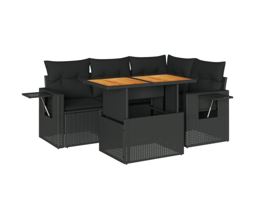 Set de muebles de jardín 5 pzas y cojines ratán sintético negro