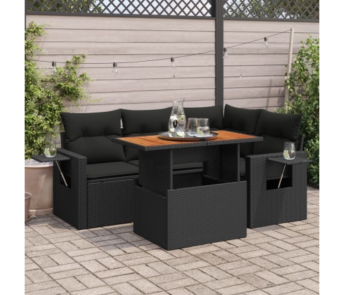 Set de muebles de jardín 5 pzas y cojines ratán sintético negro