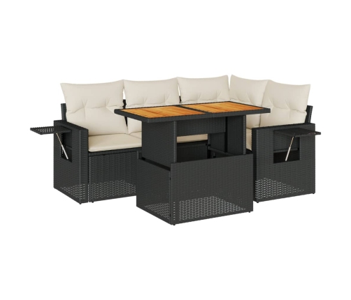 Set de muebles de jardín 5 pzas y cojines ratán sintético negro