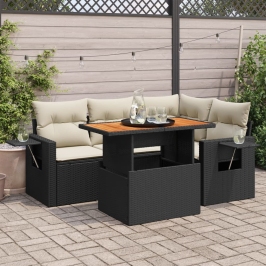 Set de muebles de jardín 5 pzas y cojines ratán sintético negro