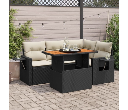 Set de muebles de jardín 5 pzas y cojines ratán sintético negro