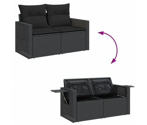 Set de sofás de jardín 6 piezas y cojines ratán sintético negro