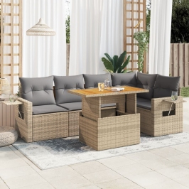 Juego de sofás jardín con cojines 6 pzas ratán sintético beige