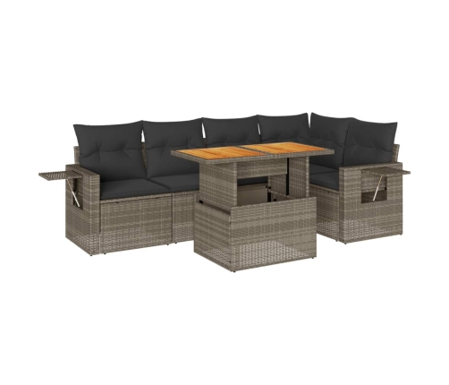 Set de muebles de jardín 6 pzas y cojines ratán sintético gris