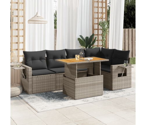 Set de muebles de jardín 6 pzas y cojines ratán sintético gris