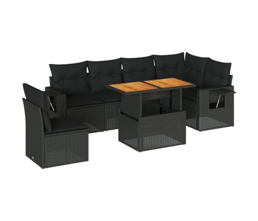 Set de sofás de jardín 7 pzas con cojines ratán sintético negro