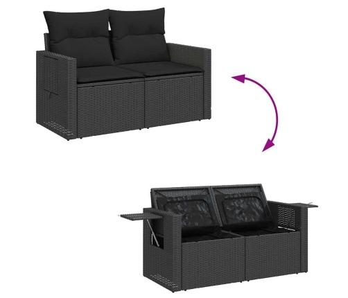 Set de sofás de jardín 7 pzas con cojines ratán sintético negro