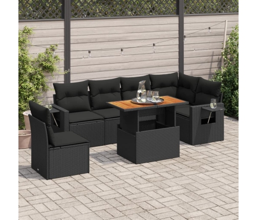 Set de sofás de jardín 7 pzas con cojines ratán sintético negro