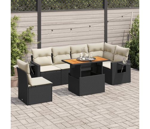 Set de sofás de jardín 7 pzas con cojines ratán sintético negro
