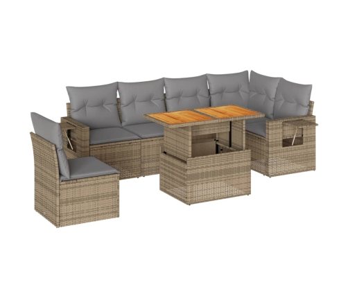 Set sofás de jardín 7 piezas y cojines ratán sintético beige