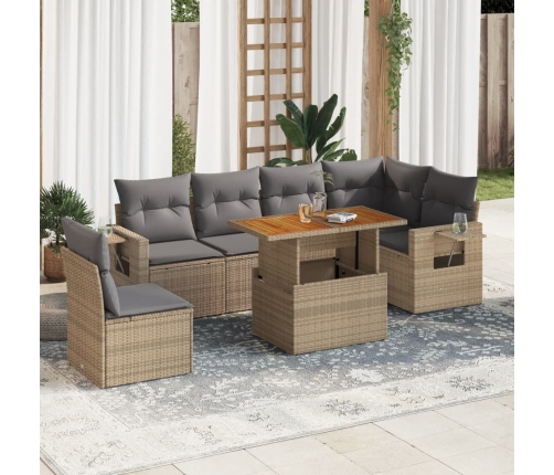 Set sofás de jardín 7 piezas y cojines ratán sintético beige