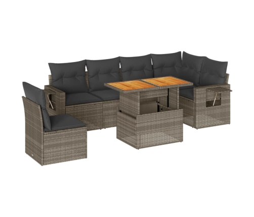 Set de sofás de jardín 7 pzas con cojines ratán sintético gris