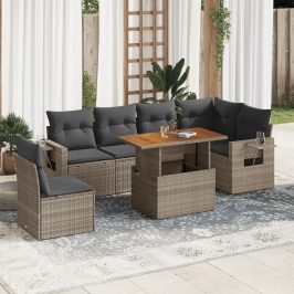 Set de sofás de jardín 7 pzas con cojines ratán sintético gris