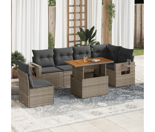 Set de sofás de jardín 7 pzas con cojines ratán sintético gris