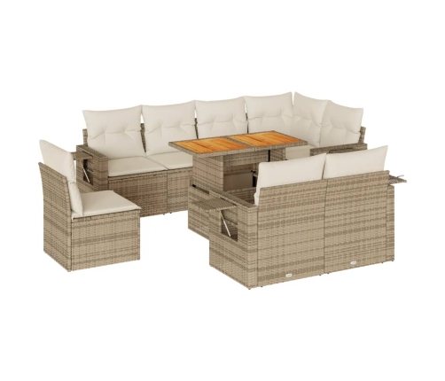 Set de sofás de jardín con cojines 9 pzas ratán sintético beige