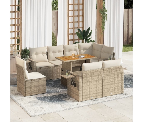 Set de sofás de jardín con cojines 9 pzas ratán sintético beige