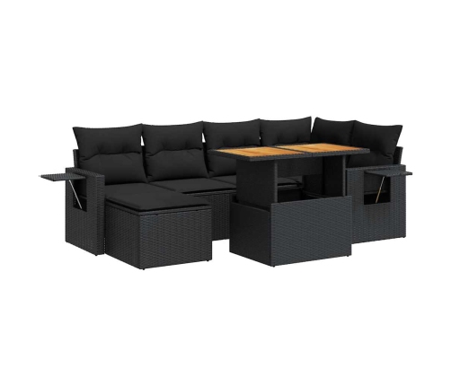 Set de sofás de jardín 7 pzas con cojines ratán sintético negro