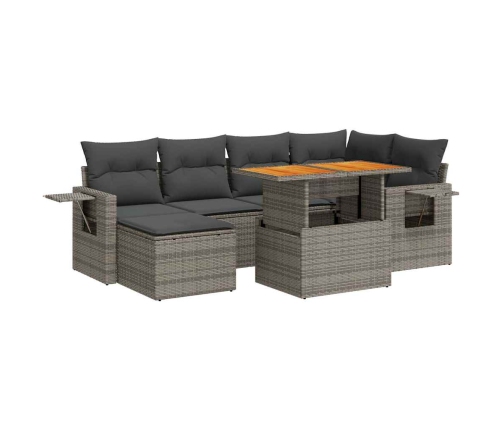 Set de sofás de jardín 7 pzas con cojines ratán sintético gris