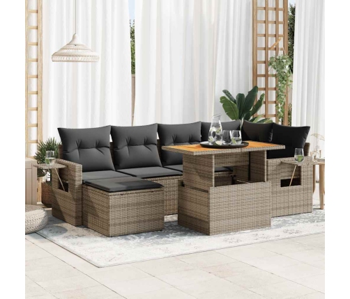 Set de sofás de jardín 7 pzas con cojines ratán sintético gris