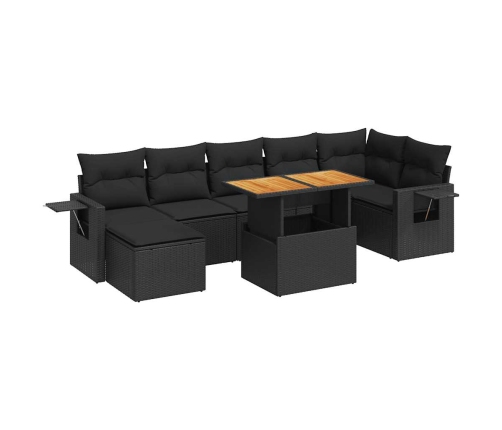 Set de sofás de jardín y cojines 8 piezas ratán sintético negro