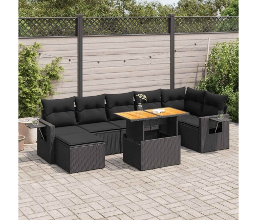 Set de sofás de jardín y cojines 8 piezas ratán sintético negro