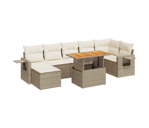 Set de sofás de jardín y cojines 8 piezas ratán sintético beige