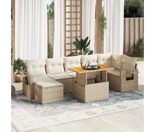 Set de sofás de jardín y cojines 8 piezas ratán sintético beige