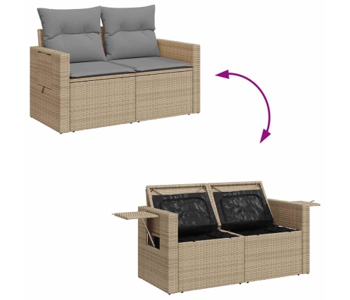 Set de sofás de jardín y cojines 8 piezas ratán sintético beige