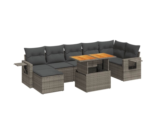 Set de sofás de jardín y cojines 8 piezas ratán sintético gris