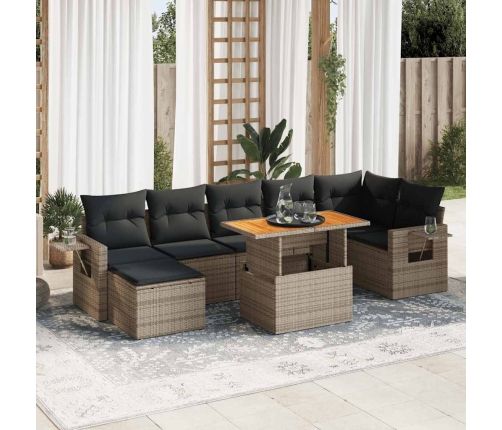 Set de sofás de jardín y cojines 8 piezas ratán sintético gris