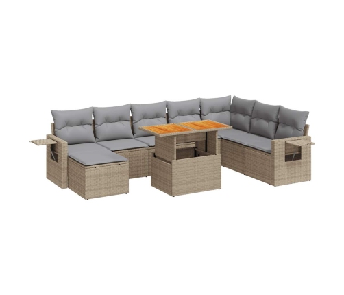 Set de sofás de jardín con cojines 9 pzas ratán sintético beige