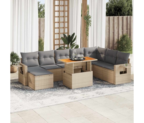 Set de sofás de jardín con cojines 9 pzas ratán sintético beige