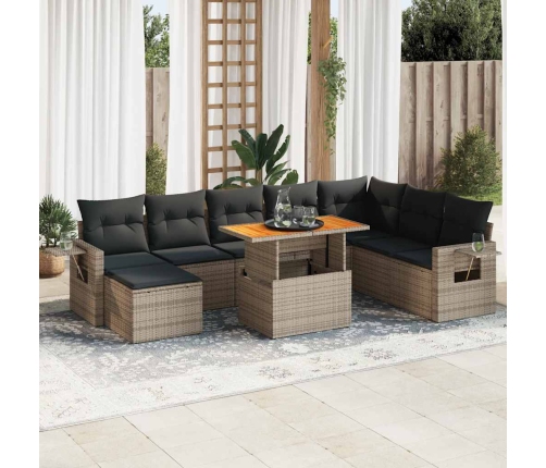 Set de sofás de jardín con cojines 9 pzas ratán sintético gris