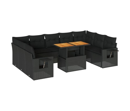 Set de sofás de jardín y cojines 10 pzas ratán sintético negro