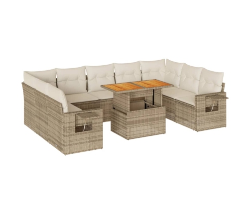 Juego de sofás jardín con cojines beige 10 pzas ratán sintético